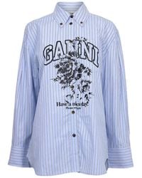 Ganni - Stripe Cotton Oversized T-Shirt - Lyst