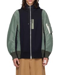 Sacai - Panelled Zip-Up Drawstring Hoodie - Lyst