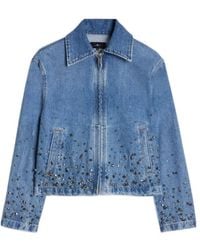 7 For All Mankind - Embellished Zipped Denim Jacket - Lyst