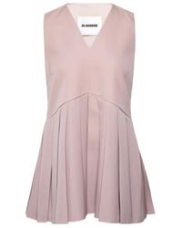 Jil Sander - V-Neck Pleated Wool Top - Lyst