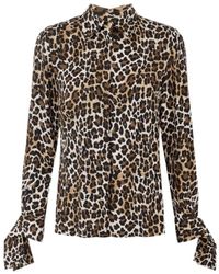 Elisabetta Franchi - Ribbon Cuffs Animalier Printed Georgette Blouse - Lyst