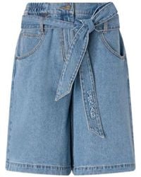 Pinko - Wide-Leg Denim Bermuda Shorts With Belt - Lyst