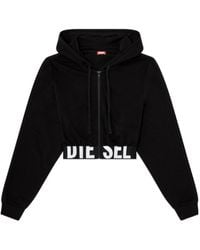 DIESEL - Logo-Waistband Zip-Up Cropped Cotton Hoodie - Lyst