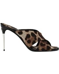 Dolce & Gabbana - Leopard-Printed Satin Mules - Lyst