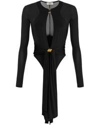 Elisabetta Franchi - Cut-Out Long-Sleeve Bodysuit Top - Lyst