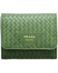 Prada - Small Woven Madras Leather Wallet - Lyst