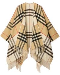 Burberry - Contrast Check Fringed Cape - Lyst