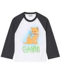 Ganni - Cropped Kitty T-Shirt - Lyst