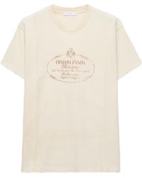 Prada - Ivory T-Shirt With Logo Print - Lyst