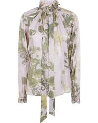 La DoubleJ - Floral-Print Tie-Neck Blouse - Lyst
