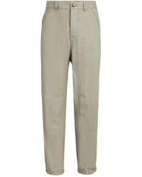 Brunello Cucinelli - Linen Micro Chevron Trousers With Drawstrings - Lyst