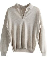 AURALEE - Cashmere Blend Long-Sleeved Knit Polo Shirt - Lyst