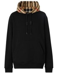 Burberry - Check Hood Cotton Blend Hoodie - Lyst