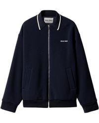 Miu Miu Logo-Embroidered Track Jacket in Blue | Lyst