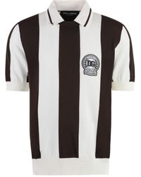 Dolce & Gabbana - Logo Patch Striped Knitted Polo Shirt - Lyst