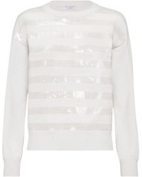 Brunello Cucinelli - Stripe Detailed Knitted Jumper - Lyst