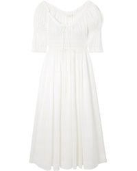 Doen - Ischia Shirred Organic Cotton-Blend Voile Midi Dress - Lyst