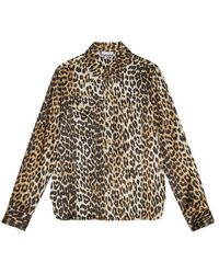 Ganni - Leopard Printed Long-Sleeved Shirt - Lyst