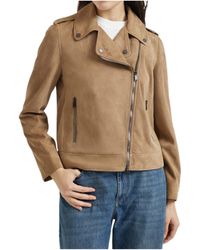 Brunello Cucinelli - Suede Biker Jacket With Monili - Lyst