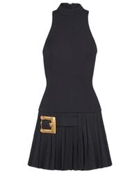 Balmain - Flared Grain De Poudre Dress With Belt Detail - Lyst