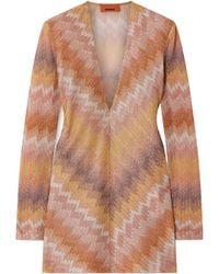 Missoni - Metallic Striped Crochet-Knit Mini Dress - Lyst
