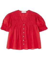 Sea - Cropped Pleated Ramie-Voile Blouse - Lyst