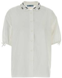 Prada - Embellished Collar Poplin Shirt - Lyst