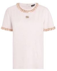 Dolce & Gabbana - Logo-Embroidered Ruffled T-Shirt - Lyst