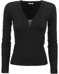 Brunello Cucinelli - V-Neck Long Sleeved Top - Lyst
