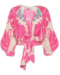 Adriana Degreas - Printed Puff-Sleeve Silk Blouse - Lyst