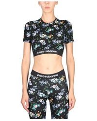 Rabanne - Paint-Splatter Print Logo-Band Crop Top - Lyst