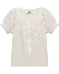 RE/DONE - Katie Embroidered Tie-Neck Top - Lyst