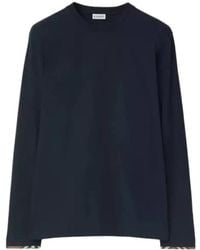 Burberry - Long-Sleeve Check Trim Cotton Top - Lyst