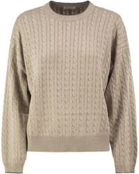 Brunello Cucinelli - Cable-Knit Crew Neck Jumper With Shimmering Yarn - Lyst