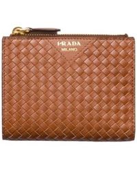 Prada - Small Woven Madras Leather Wallet - Lyst