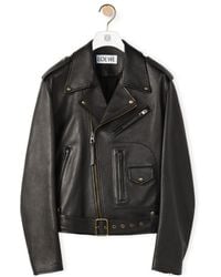 Loewe - Zip-Up Long Sleeved Leather Biker Jacket - Lyst