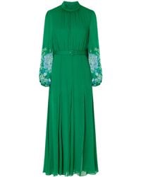 Saloni - Jacqui D Belted Flower-Printed Silk-Chiffon Midi Dress - Lyst