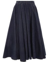 Alaïa - Alaïa Pleat Detailed Denim Midi Skirt - Lyst