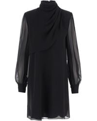 Valentino - Draped High Neck Long-Sleeved Dress - Lyst