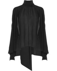 Chloé - Silk Georgette Pleated Lace Shirt - Lyst