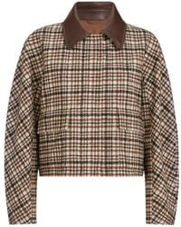 Brunello Cucinelli - Comfort Checked Wool And Alpaca Outerwear Jacket With Leather-Collar And Monili - Lyst