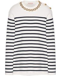 Valentino - Embellished Striped Crewneck Jumper - Lyst