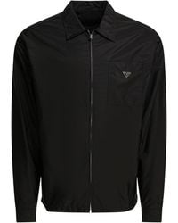 Prada - Triangle-Logo Zipped Shirt - Lyst