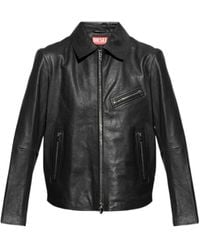 DIESEL - Zip-Up Leather Jacket - Lyst