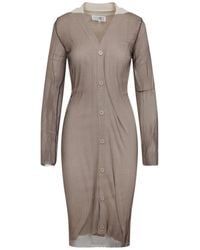 MM6 by Maison Margiela - Ribbed V-Neck Cardigan Dress - Lyst