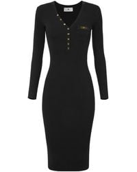 Elisabetta Franchi - Long Sleeved V-Neck Ribbed Dress - Lyst