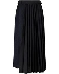 Sacai - Pleated Herringbone Blend Midi Skirt - Lyst