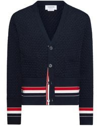 Thom Browne - V-Neck Stripe-Detailed Cardigan - Lyst