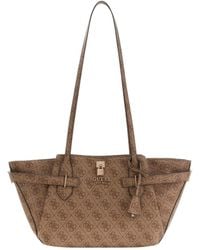 Guess - Yesba Monogram-Pattern Padlock-Detail Shoulder Bag - Lyst
