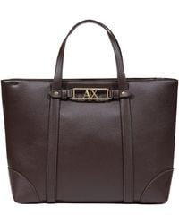ARMANI EXCHANGE - Tote Bag With Dual Handles And A Metal Logo Plaque - Lyst